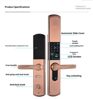 Cerradura Inteligente para Puerta con Pantalla Táctil, Huella Dactilar, Contraseña, Antirrobo, Sensor de Cubierta Deslizante, Seguridad para el Hogar, Modelo 815-4 para Puertas de Madera
