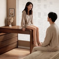 Nouveau modèle 2026 : Coiffeuse moderne en bois massif avec éclairage, combinaison de commodes et armoire de rangement de chevet pour chambre à coucher