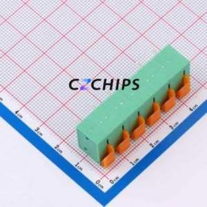 MX142R-7.62-06P-GN01-Cu-A Spring Terminal Block Bent Lead Through Hole,P=7.62mm Connector 1x6P 7.62mm Green Right Angle Insert - Product Image 2