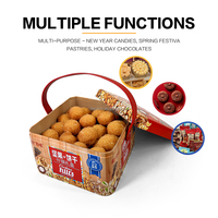 Boîte Cadeau en Métal Jinyuanbao pour Noix et Biscuits, 2 Niveaux, Grande Capacité, avec Poignée de Transport Portable