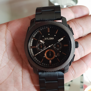 Montre chronographe à quartz en acier inoxydable de haute qualité pour hommes avec bracelet en cuir véritable et montre étanche - Product Image 3