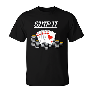 T-shirt unisexe pour adulte à manches courtes et col rond avec impression numérique, motif Ship It Poker, Royal Flush, cartes et jetons - Product Image 2