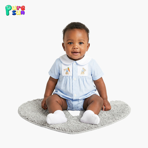 Puresun %100 Organik Pamuklu Paskalya Yaka Detaylı Bebek Erkek Tulumu Düğmeli Çocuk Bodysi Tavşan Nakışlı Özel Bebek Romperi - Product Image 2