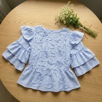 Ruban brodé à rayures bleues et blanches, tissu doux 100% coton, ruban à fleurs 3D, textile pour femmes et filles, chemisier, robe