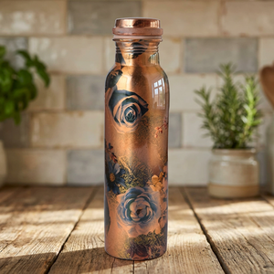 ขวดน้ำทองแดงลายดอกไม้แบบพกพาพร้อมฝาปิด - Product Image 3