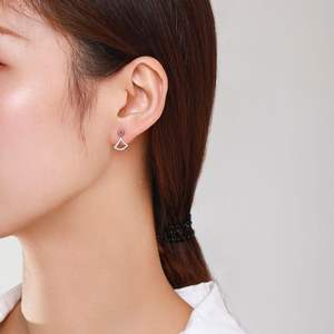 ต่างหูทรงกระโปรงรูปพัดประดับเซอร์โคเนียทรงกลมเงินแท้ S925 รุ่นทองแดงปรับแต่งได้ - สินค้าสำหรับผู้หญิงโดยเฉพาะ - Product Image 4