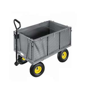 รถเข็นสวน 4 ล้อ ด้านข้างถอดออกได้ รับน้ำหนักได้ 550 กก. โครงเหล็กตาข่าย สำหรับสวน ลานบ้าน กลางแจ้ง ใส่ฟืน รถเข็นอเนกประสงค์ - Product Image 1