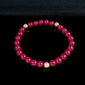 Elegant Red Ruby <b>Beaded</b> Bracelet 925 <b>Silver</b> Gold Accent Ladies Daily Jewelry-V - Product Image 2