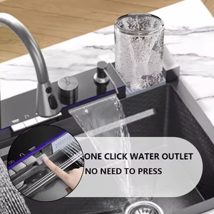 Lavello da <span class=keywords><strong>Cucina</strong></span> Moderno in Acciaio Inox con Vasca Singola Grande, Multifunzione, Nero PVD, <span class=keywords><strong>Rubinetto</strong></span> a Cascata in Ottone, Anti-Graffio, LED Digitale - Product Image 5