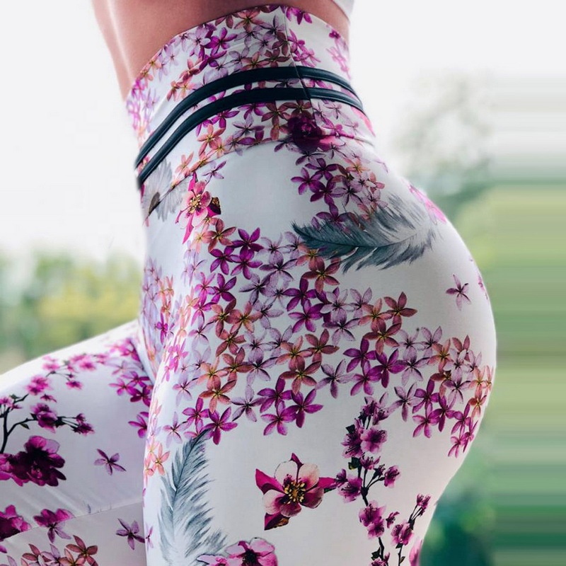 Legging de cintura alta para mulheres com estampa floral de poliéster spandex por atacado