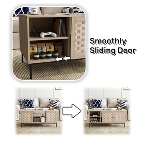 Sunrise-Mesa de centro con diseño de tejido moderno y elegante, 4 puertas corredizas, Mesa Central simétrica de madera, armario de almacenamiento con panel - Product Image 3