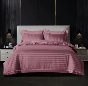 <strong>Customized</strong> 100% Polyester New <strong>Style</strong> Bedding Sets 1800 Thread Count 1cm Sateen Stripe Jacquard Bed <strong>Sheet</strong> Fitted <strong>Sheet</strong> Set - Product Image 5
