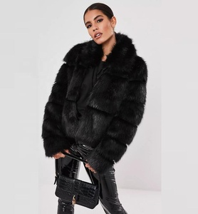 Cappotto Invernale da <span class=keywords><strong>Donna</strong></span> in Lana, Nuovo Stile di Fabbrica, <span class=keywords><strong>Giacca</strong></span> Bomber Corta <span class=keywords><strong>Nera</strong></span> in Ecopelliccia con Motivo a Quadri, Capispalla Effetto Procione - Product Image 1