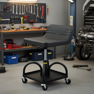 Tabouret de garage à roulettes Vevor à hauteur réglable, capacité de 300 lb, roues pivotantes à 360 degrés, siège de mécanicien avec plateau à outils, noir - Product Image 2