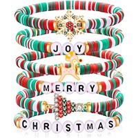 CYNYA Ensemble de bracelets perlés unisexes de Noël, bracelets empilables avec breloques bonhomme de neige et renne, cadeau de fête et de vacances