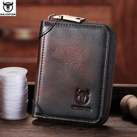 Porte-cartes multi-fentes en cuir véritable BULLCAPTAING, RFID, classique, pour cartes d'identité, bancaires et de crédit, porte-monnaie pour homme, pochette à fermeture éclair