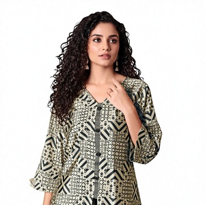 Floral Print Crepe Silk Co-ord Set for Women Contemporary Ethnic Knee-Length High-Low Kurta Pants Matching Scarf - Product Image 1
