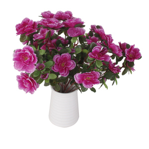 Fiori artificiali viola Bouquet 2 mazzi di Azalea finta per decorazioni per la casa di nozze grandi rose a 5 teste per san valentino - Product Image 5