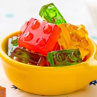 Bonbons gélifiés en forme de briques de construction 3D, fabrication directe d'usine, étiquette privée OEM, vente en gros en vrac, saveurs assorties, boîte pour détaillants