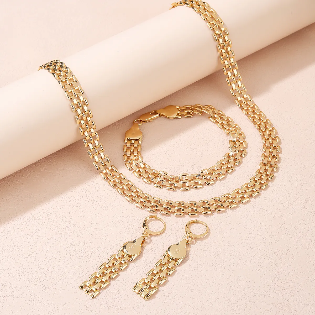 SISIYU Women's Jewelry Set Copper Gold Plated Bracelet Necklace Earring Set Cuban Braided Wheat Chain 2022 Wedding Gift