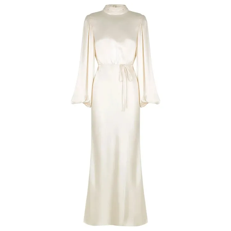 2022 New Fall Long Sleeve Maxi Luxury Silk Dress Elegant Gowns Evening Wedding Dresses Formal Dress For Women