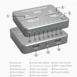 <span class=keywords><strong>M</strong></span>.2 NVMe AHCI Duplikator Clone USB3.2 20G SSD Dual-Bay Offline Clone mobile Festplatten - Product Image 5