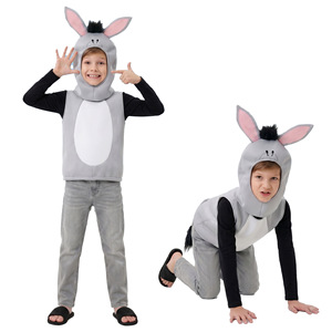 Costume d'âne en peluche couleur anthracite unisexe et mignon pour enfants, idéal pour les jeux scolaires, la Nativité de Noël, les animaux de la ferme, avec gilet sans manches et tunique à oreilles - Product Image 1