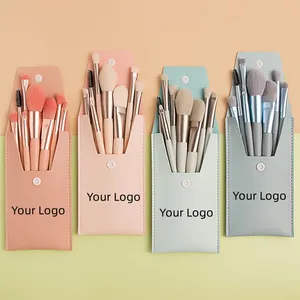 Trending Hot Sale Verde Bege Azul Laranja Portátil Sintético Mini 8pcs Maquiagem Brush Set Viagem Tamanho Logotipo Personalizado