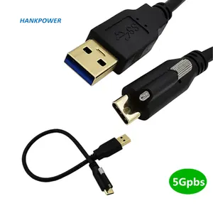 5Gbps USB3.0 Type A Male To USB3.1 Type C Male Data Cable With Screw Lock For Industry Camera