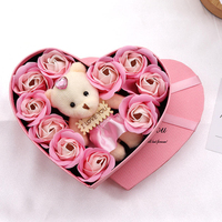 Ours en peluche rose éternelle fait main avec boîte cadeau cœur de luxe, décoration florale artificielle longue durée pour célébration d'anniversaire