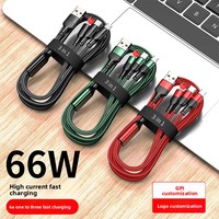 Kabel Data 3-in-1 USB-A Nylon Kepang 65W 3A Pengisian Cepat Portabel Grosir untuk Ponsel, Mobil & Power Bank