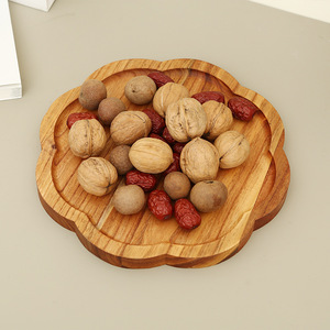 Solid Wood Flower Shaped Dried Fruit Plate Acacia Wood Household <b>Snack</b> <b>Tray</b> Living Room Serving <b>Trays</b> - Product Image 4