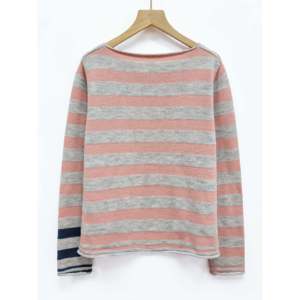 Pull en tricot à manches longues rayé gris pâle, rose et bleu marine pour femme, pour l'hiver - Product Image 4