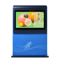 Layar Digital Signage Luar Ruangan 43 Inci, Tipe Lantai, IP65, Kaca Temper Metal, Layar Biru untuk Toko dan Pendidikan