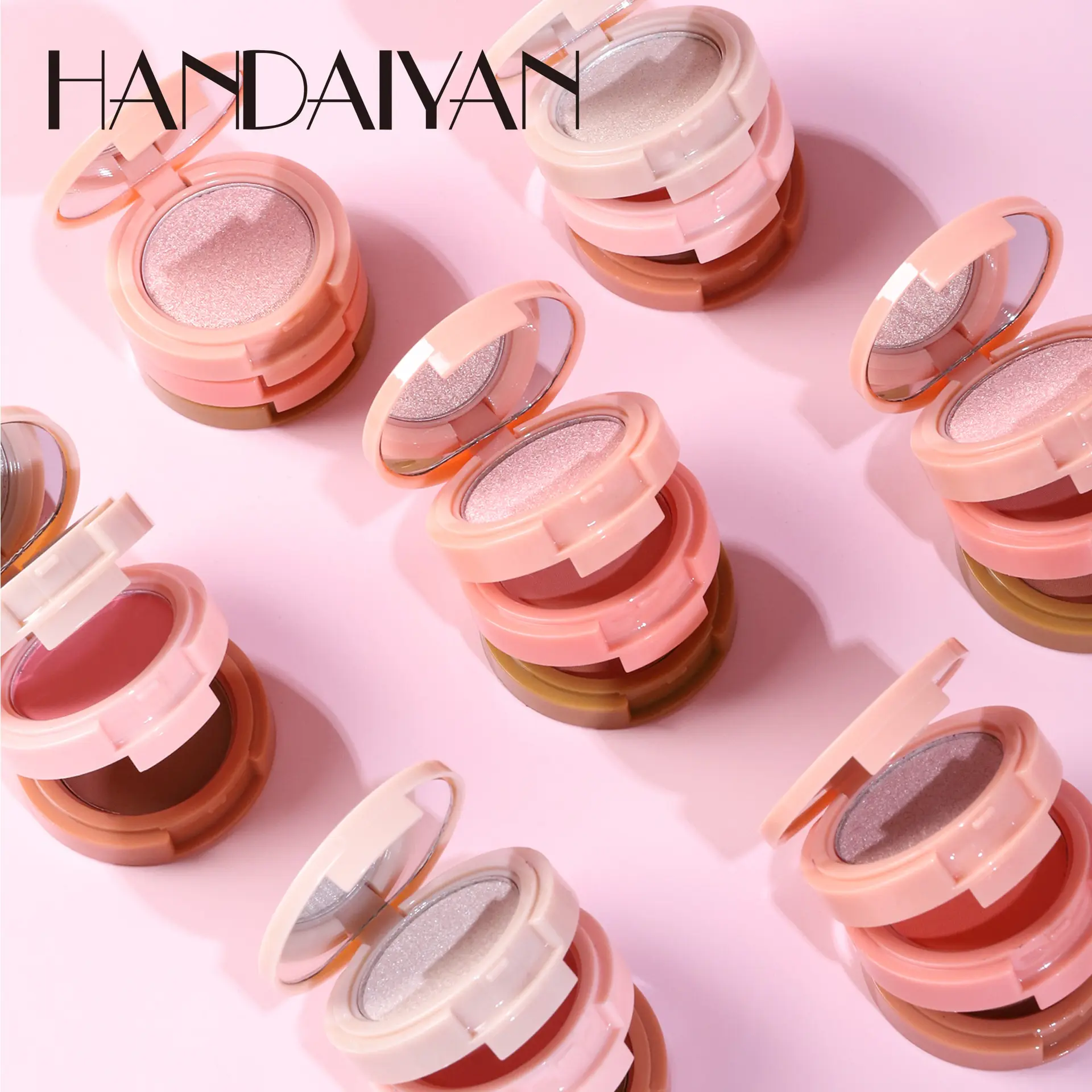 Handaiyan mới nhãn hiệu riêng kem Blush Highlighter và chải chuốt 3in1 tất cả-trong-một tấm trang điểm bán buôn