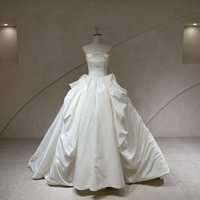 Spjy053 Elegantes elfenbeinfarbenes Satin-Ballkleid mit Perlen und Spitze, gerafftes Brautkleid für Palast- und Kirchenzeremonien Jancember