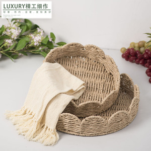 Handmade Woven Paper Rope <b>Storage</b> <b>Basket</b> Round Minimalist Desk Organizer For Home Decor XH24-434 Set - Product Image 5
