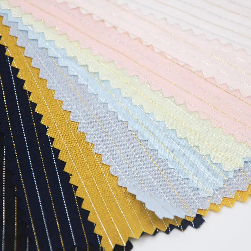Thin woven voile Factory Outlet soft stripe shirt dress 10% lurex 90% cotton fabric