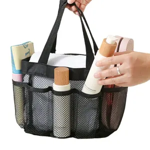 Wholesale large capacity black outdoor travel foldable portable breathable visible cosmetic storage mesh wash bag