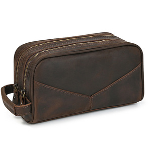 Kit de viaje personalizado Vintage para hombre <span class=keywords><strong>Dopp</strong></span> de cuero de alta calidad para neceser con doble cremallera - Product Image 6