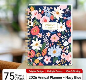 Carnet de planification spirale floral bleu marine pour fournitures scolaires personnalisées, notes de bureau et commandes de cadeaux en gros - Product Image 2