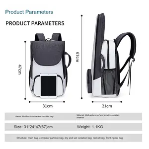 Sac de raquette de tennis fonctionnel Sac de raquette de badminton de grande capacité Compartiment à chaussures décontracté Sac de sport Sac à dos pour ordinateur portable. - Product Image 3