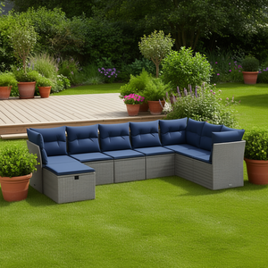 Ensemble de canapés de patio en polyrotin gris, 8 pièces, avec coussins, meubles de jardin d'extérieur - Product Image 2