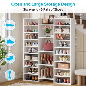 <span class=keywords><strong>Zapatero</strong></span> de <span class=keywords><strong>Madera</strong></span> Blanco Local de EE. UU. con 22 Compartimentos Abiertos, Organizador de Zapatos para Entrada Ancha con Capacidad para 46 Pares - Product Image 5
