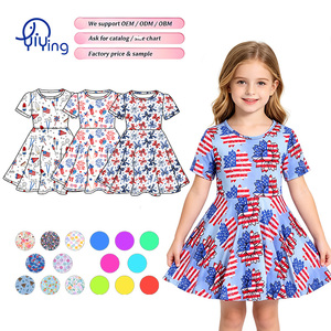 Robe d'été personnalisée pour filles, Jour de l'Indépendance, 4 juillet, manches courtes, imprimé nœud, longueur genou, boutique, style tourbillon, pour enfants, ODM - Product Image 1