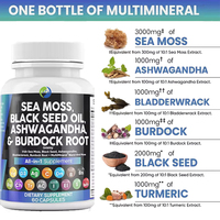 Ausreson OEM 3000mg Shilajit et Capsules de Mousse de Mer (Fucus) Huile de Nigelle Ashwagandha Complément Biologique Capsules de Mousse de Mer