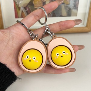Cute 3D Rotatable Boiled <b>Egg</b> Keychain With Shy Expression Yolk Funny Food Shaped Bag Charm - Product Image 2