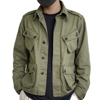 Veste Safari Homme OKONKWO Noire 100% Coton Toile Vintage à Simple Boutonnage Col Rabattu Doublure Fausse Fourrure Dorée sur le Devant