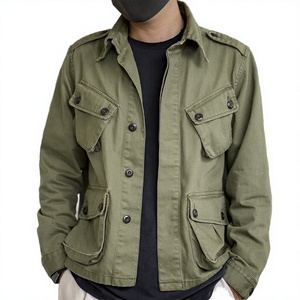 Men's 100% Cotton Vintage Multi-Pocket Safari <b>Jacket</b> Casual <b>Worker</b> Street Wear Button Decoration Autumn Canvas Fabric Front - Product Image 2