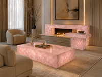 Dalles polies en quartz rose naturel, pierre semi-précieuse, découpées sur mesure, panneaux rétroéclairés, façades de bar, dessus de console et dessus de table